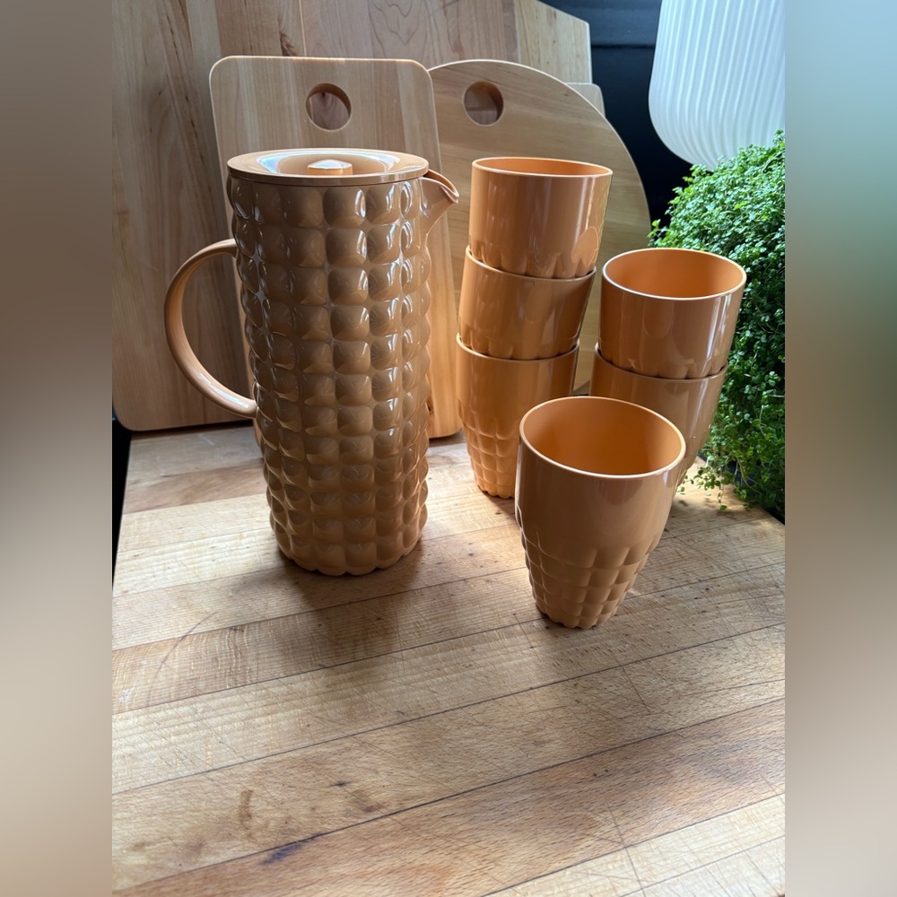 NWOT Guzzini Italy Tiffany Pitcher and Tall Tumbler (6) Set in Terracotta